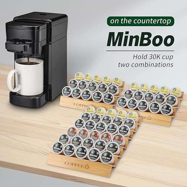 MinBoo Bamboo 2-Piece Step-Shaped K-Cup Holder Drawer or Countertop Organizer for Coffee Station - Holds 30 Coffee Pods - Image 4