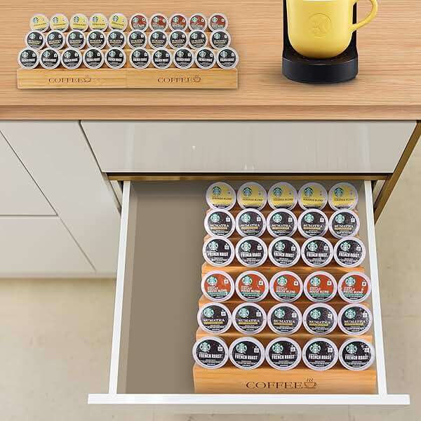 MinBoo Bamboo 2-Piece Step-Shaped K-Cup Holder Drawer or Countertop Organizer for Coffee Station - Holds 30 Coffee Pods - Image 5