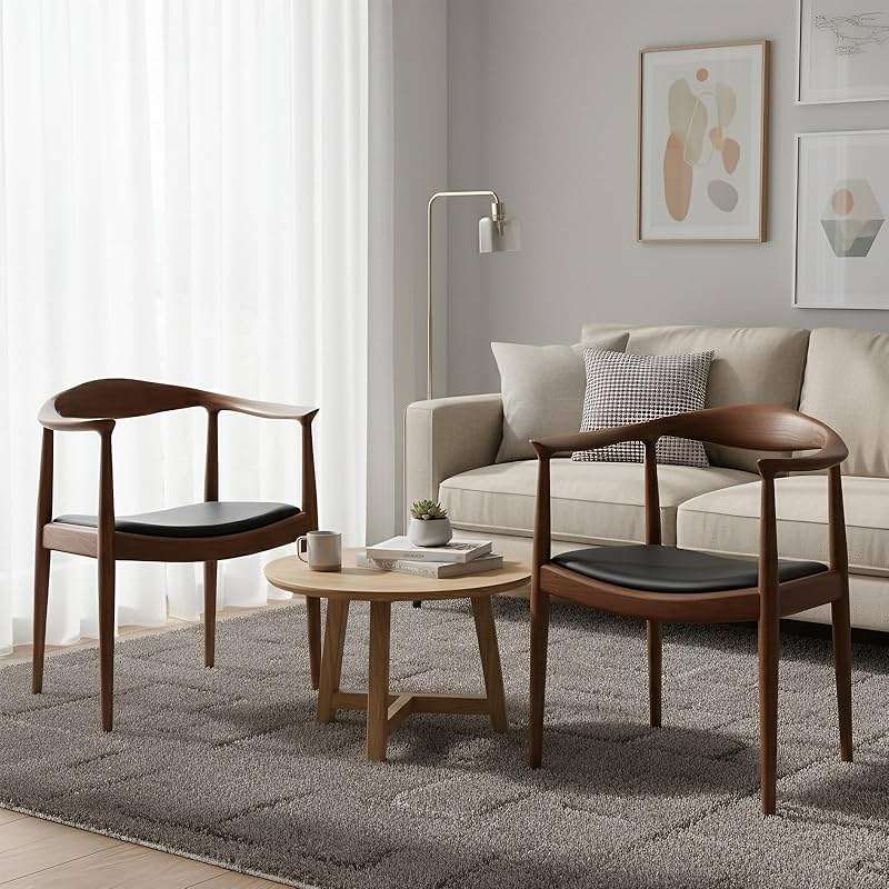 Forsho Kennedy Armchair, Mid Century Modern Dining Chair, PU Upholstered Kennedy Chair, Ash Wood Armchair for Living Room, Dining Room, Office, Kitchen, Fully Assembled（Walnut） - Image 2