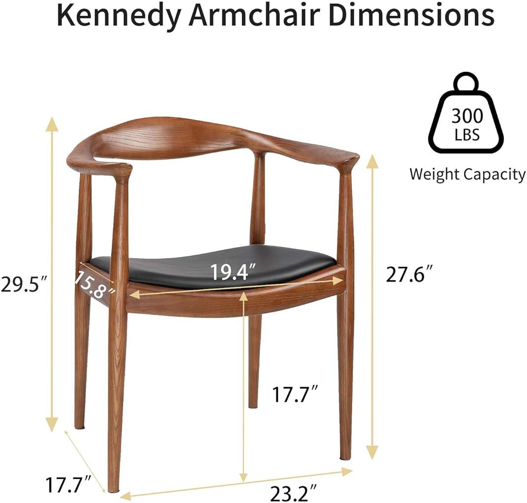 Forsho Kennedy Armchair, Mid Century Modern Dining Chair, PU Upholstered Kennedy Chair, Ash Wood Armchair for Living Room, Dining Room, Office, Kitchen, Fully Assembled（Walnut） - Image 3