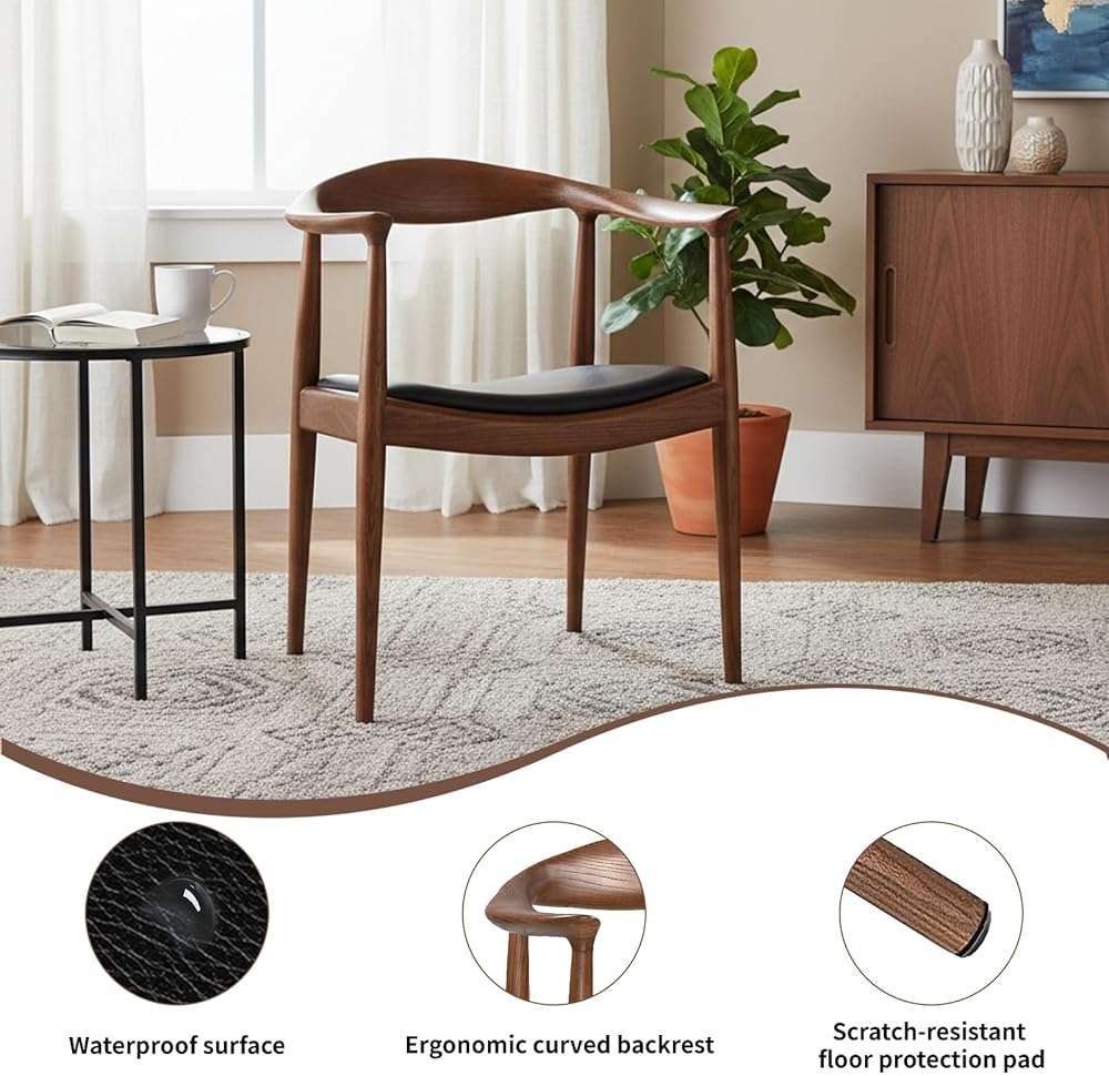 Forsho Kennedy Armchair, Mid Century Modern Dining Chair, PU Upholstered Kennedy Chair, Ash Wood Armchair for Living Room, Dining Room, Office, Kitchen, Fully Assembled（Walnut） - Image 4