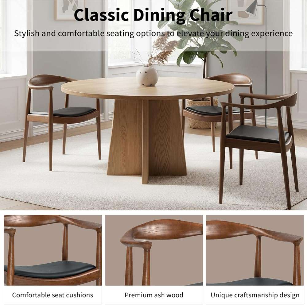 Forsho Kennedy Armchair, Mid Century Modern Dining Chair, PU Upholstered Kennedy Chair, Ash Wood Armchair for Living Room, Dining Room, Office, Kitchen, Fully Assembled（Walnut） - Image 6