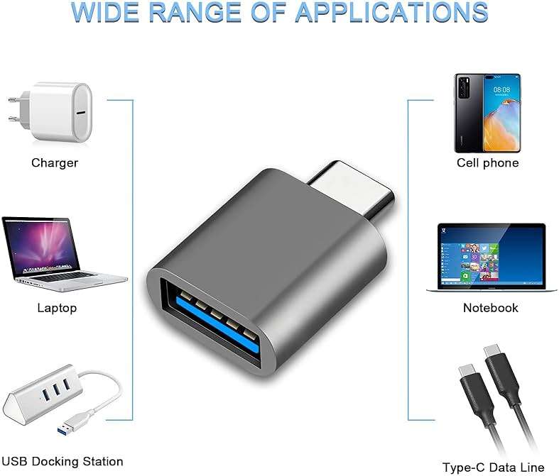USB C to USB Adapter, Type C Thunderbolt 4 OTG Converter, USB C Male to USB 3.0 Female Adapter (3-Pack) for Apple MacBook Pro, Mac Book, iPad, Samsung Galaxy S20-S23 and More (Black/Grey/Silver) - Image 6