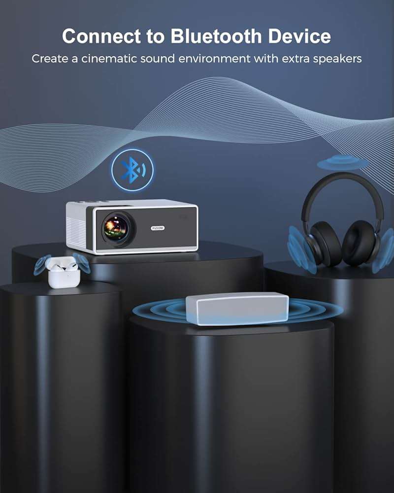 FUDONI Projector with WiFi and Bluetooth 4K Support, 300ANSI Outdoor Indoor Projector FHD 1080P Max 300" Display, Movie Video Home Theater Projector Compatible w/HDMI/USB/Phone/Laptop/TV Stick - Image 4