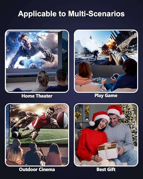 FUDONI Projector with WiFi and Bluetooth 4K Support, 300ANSI Outdoor Indoor Projector FHD 1080P Max 300" Display, Movie Video Home Theater Projector Compatible w/HDMI/USB/Phone/Laptop/TV Stick - Image 6