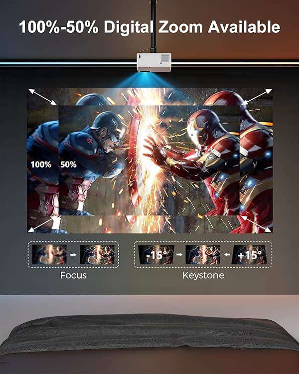 FUDONI Projector with WiFi and Bluetooth 4K Support, 300ANSI Outdoor Indoor Projector FHD 1080P Max 300" Display, Movie Video Home Theater Projector Compatible w/HDMI/USB/Phone/Laptop/TV Stick - Image 9