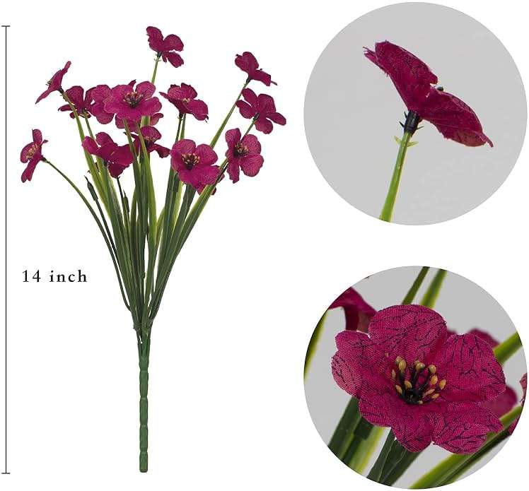LikSoor 21 Bundles Artificial Outdoor UV Resistant Flowers No Fade Fake Outside Flowers Plastic Greenery Faux Shrubs Garden Porch Window Box Home Decoration(Rose Red) - Image 6