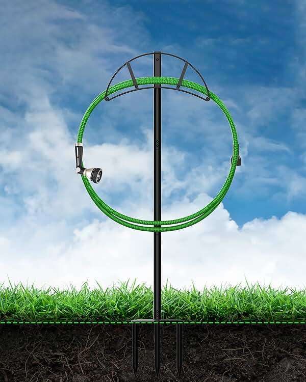 Meykwod Garden Hose Stand/Hanger Freestanding, Heavy Duty In-Ground Hose Rack Organizer for Outside Yard, Sturdy to Hold 150ft (Metal, Black) - Image 2