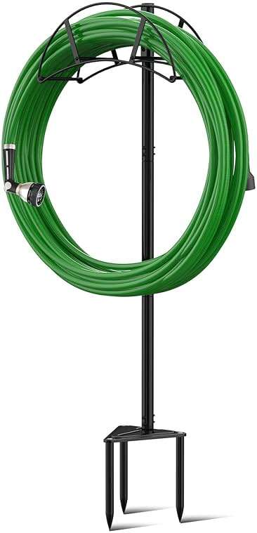 Meykwod Garden Hose Stand/Hanger Freestanding, Heavy Duty In-Ground Hose Rack Organizer for Outside Yard, Sturdy to Hold 150ft (Metal, Black) - Image 4