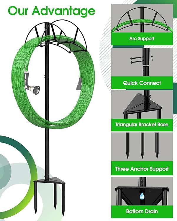 Meykwod Garden Hose Stand/Hanger Freestanding, Heavy Duty In-Ground Hose Rack Organizer for Outside Yard, Sturdy to Hold 150ft (Metal, Black) - Image 5