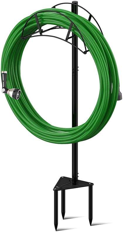 Meykwod Garden Hose Stand/Hanger Freestanding, Heavy Duty In-Ground Hose Rack Organizer for Outside Yard, Sturdy to Hold 150ft (Metal, Black) - Image 8