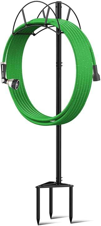 Meykwod Garden Hose Stand/Hanger Freestanding, Heavy Duty In-Ground Hose Rack Organizer for Outside Yard, Sturdy to Hold 150ft (Metal, Black) - Image 9