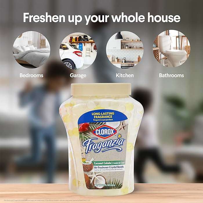 Clorox Fraganzia Crystal Beads Air Freshener, Long Lasting Room Deodorizer and Odor Eliminator Gel Beads to Freshen Home, Car, or Office, Coconut Colada Scent, 12 Fl Oz - Image 4