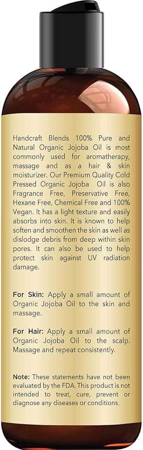 Handcraft Blends USDA Organic Jojoba Oil | Cold-Pressed | 8 Fl Oz | 100% Pure & Natural | for Hair, Skin & Face | Premium Grade Carrier Oil | for Massage & Aromatherapy | Hexane-Free - Image 2