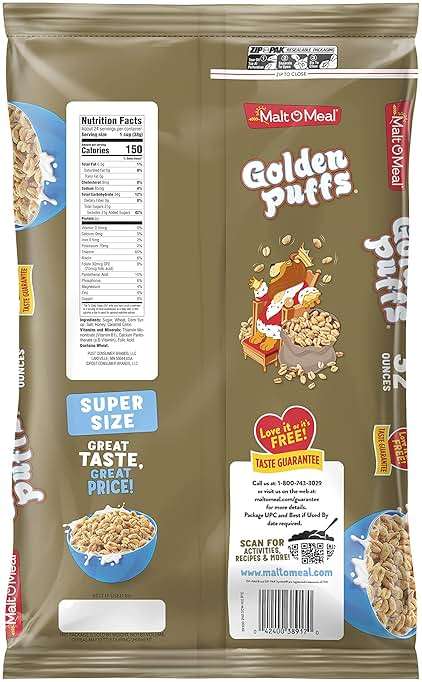 Malt-O-Meal Golden Puffs Sweetened Puffed Wheat Breakfast Cereal, Bulk Family Size, 32 oz Resealable Bag - Image 2