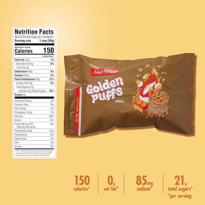 Malt-O-Meal Golden Puffs Sweetened Puffed Wheat Breakfast Cereal, Bulk Family Size, 32 oz Resealable Bag - Image 6