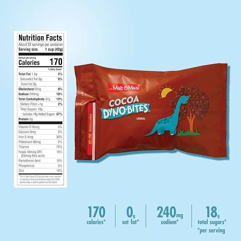 Malt-O-Meal Cocoa Dyno Bites Gluten Free Breakfast Cereal, Crispy Rice Puffs, Large Size for Family, 32 oz Resealable Bag - Image 2