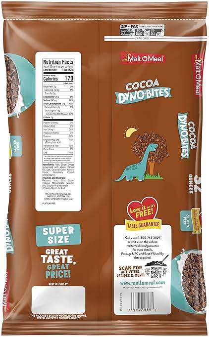 Malt-O-Meal Cocoa Dyno Bites Gluten Free Breakfast Cereal, Crispy Rice Puffs, Large Size for Family, 32 oz Resealable Bag - Image 3