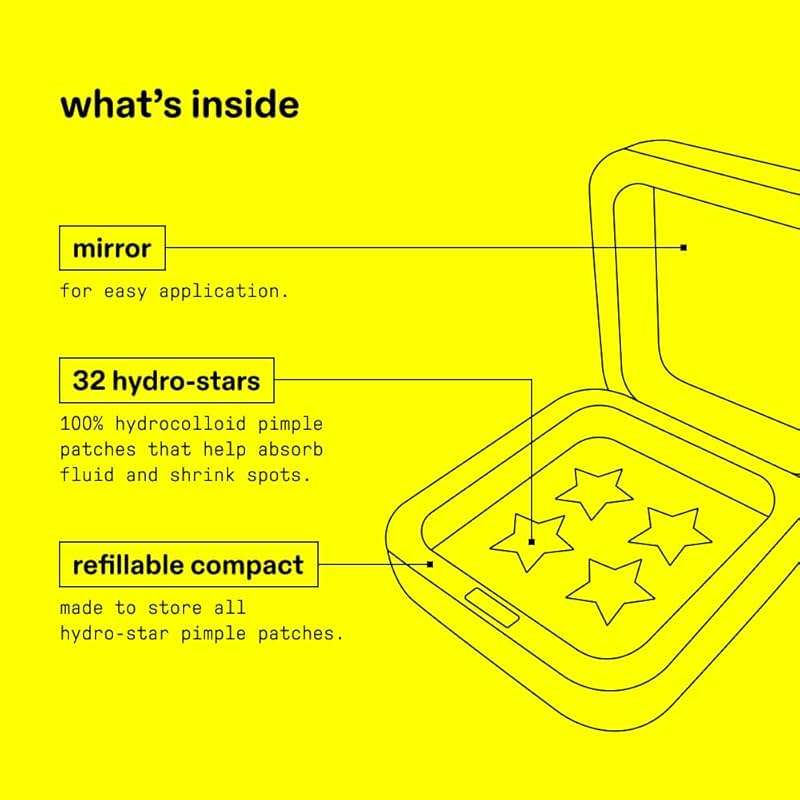 Starface Hydro-Star Pimple Patches + Big Yellow Compact, Clinically Proven Spot Shrinking in 6 Hours, Absorb Fluid and Reduce Redness, Hydrocolloid, Vegan and Cruelty-Free Skincare (32 Count) - Image 5