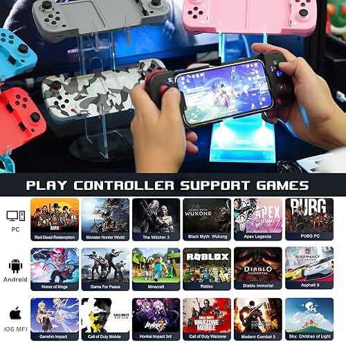 arVin Wireless Gamepad Controller for iPhone iOS Android PC with Back Button, Mobile Gaming Controller for iPhone 15/14/13/12/11, iPad, MacBook, Samsung Galaxy S23/S22/S21, TCL, Tablet, CODM, Genshin - Image 7