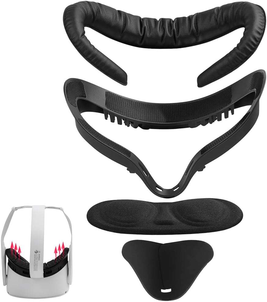 VR Facial Interface and Foam Replacement Set for Oculus Meta Quest 2 | Removable Facial Interface Frame & Foam Face Covers Replacement & Anti-Leakage Nose Pad & Lens Cover - Image 2