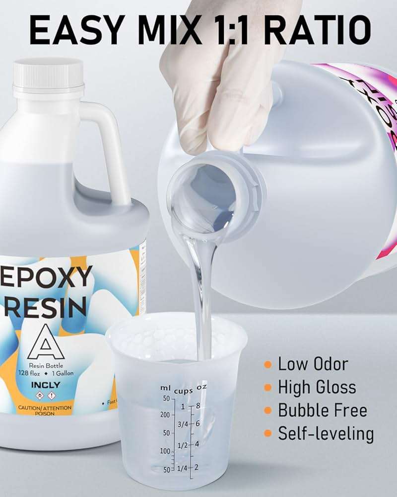 INCLY 2 Gallon Crystal Clear Epoxy Resin Kit, High Gloss & Bubbles Free Resin Supplies Coating & Casting for Table Top, Countertop, River Table,Wood, Jewelry Making, Art Craft, Self Leveling 1:1 - Image 4
