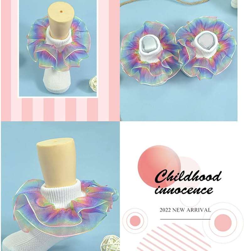 Hopply Toddler Girls Double Lace Socks Turn Cuff Shimmering Big Ruffle Rainbow Style Dress Lace Socks for Infant Kids - Image 2