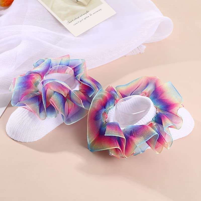 Hopply Toddler Girls Double Lace Socks Turn Cuff Shimmering Big Ruffle Rainbow Style Dress Lace Socks for Infant Kids - Image 4