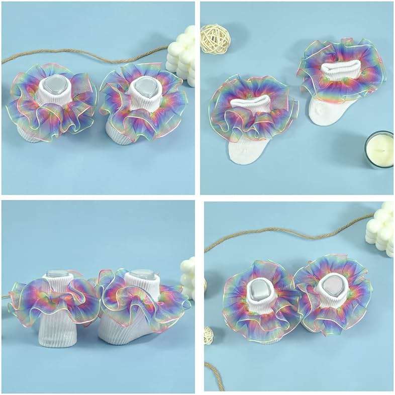 Hopply Toddler Girls Double Lace Socks Turn Cuff Shimmering Big Ruffle Rainbow Style Dress Lace Socks for Infant Kids - Image 6