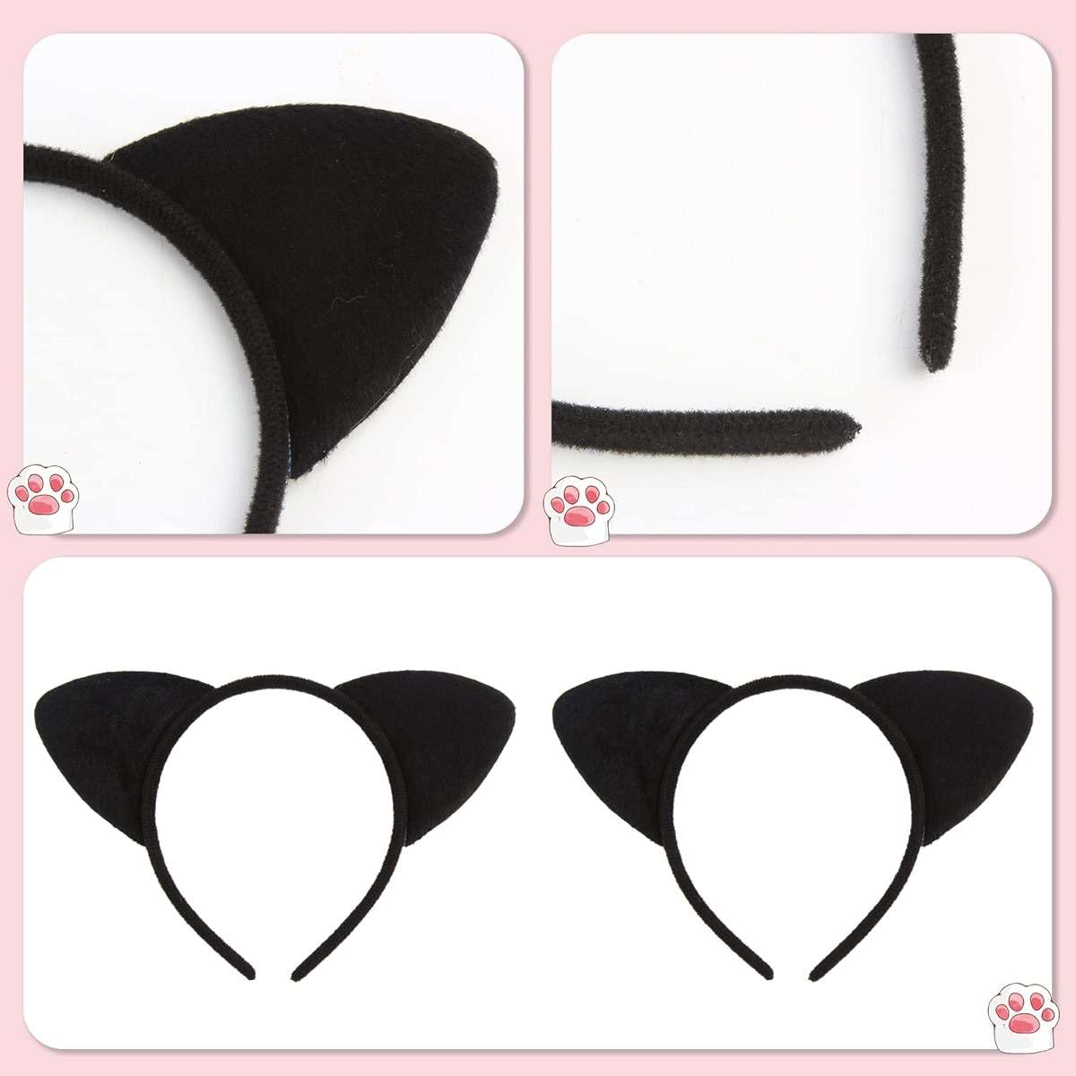 SULOLI 2Pcs Cat Ears Headband,Black Cat Ears Costume for Women Girls Halloween Xmas Hair Accessories Party Wearing - Image 4