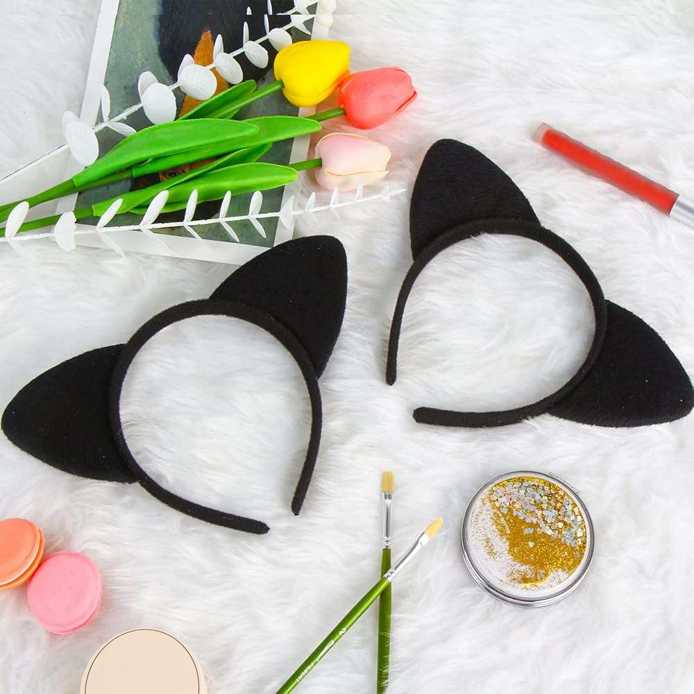 SULOLI 2Pcs Cat Ears Headband,Black Cat Ears Costume for Women Girls Halloween Xmas Hair Accessories Party Wearing - Image 6
