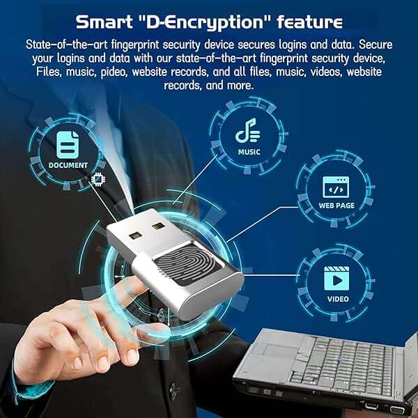 USB Fingerprint Reader Mini Fingerprint Scanner PC Dongle Windows Hello Fingerprint Reader for PC Laptop 360 Degree Touch Speedy Matching Biometric Portable USB Fingerprint Logger for Windows 10/11 - Image 4