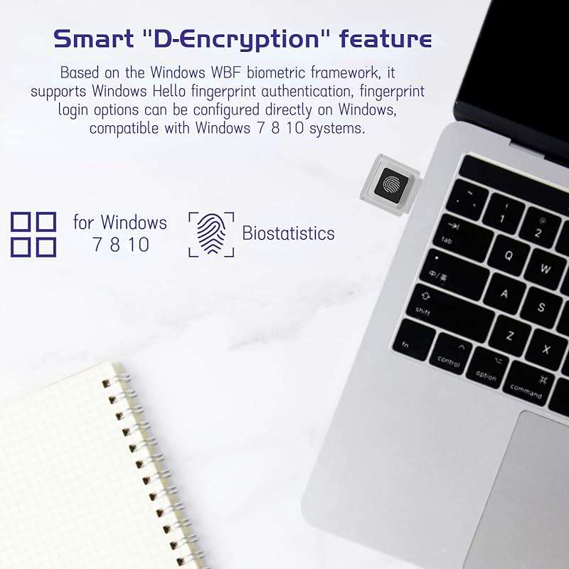 USB Fingerprint Reader Mini Fingerprint Scanner PC Dongle Windows Hello Fingerprint Reader for PC Laptop 360 Degree Touch Speedy Matching Biometric Portable USB Fingerprint Logger for Windows 10/11 - Image 5