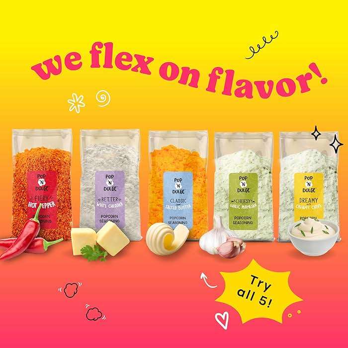 Pop n' Dulge Popcorn Movie Night Supplies 16 pcs Gift Set, 5 Gourmet Popcorn Kernels, 5 Seasoning Variety Packs Non-GMO Kosher Snacks, Great Housewarming Family Date Night Gifts Basket Ideas For Him Her - Image 4