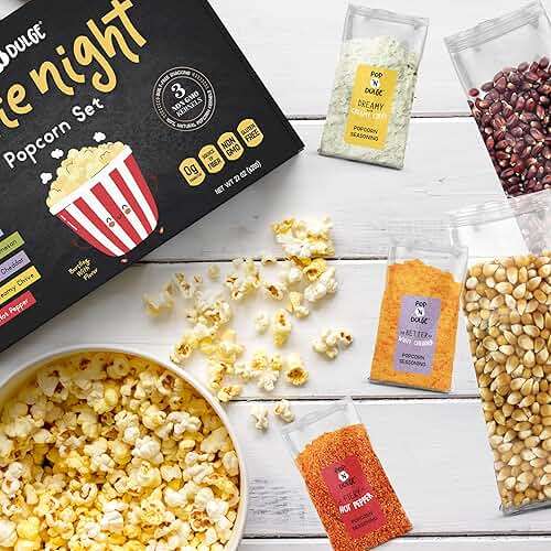 Pop n' Dulge Popcorn Movie Night Supplies 16 pcs Gift Set, 5 Gourmet Popcorn Kernels, 5 Seasoning Variety Packs Non-GMO Kosher Snacks, Great Housewarming Family Date Night Gifts Basket Ideas For Him Her - Image 7