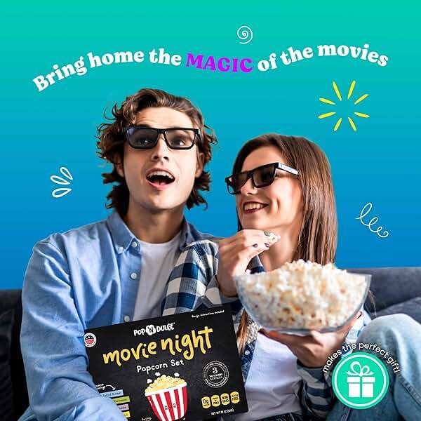 Pop n' Dulge Popcorn Movie Night Supplies 16 pcs Gift Set, 5 Gourmet Popcorn Kernels, 5 Seasoning Variety Packs Non-GMO Kosher Snacks, Great Housewarming Family Date Night Gifts Basket Ideas For Him Her - Image 8