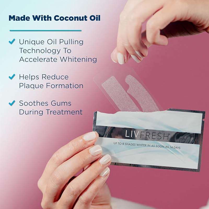 LIVFRESH Teeth Whitening Strips, 28 Strips, 14 Treatments, Great for Sensitive Teeth, Results in 14 Days, Enamel Safe, Coconut Oil & Hydrogen Peroxide, No Slip Teeth Whitener - Image 5
