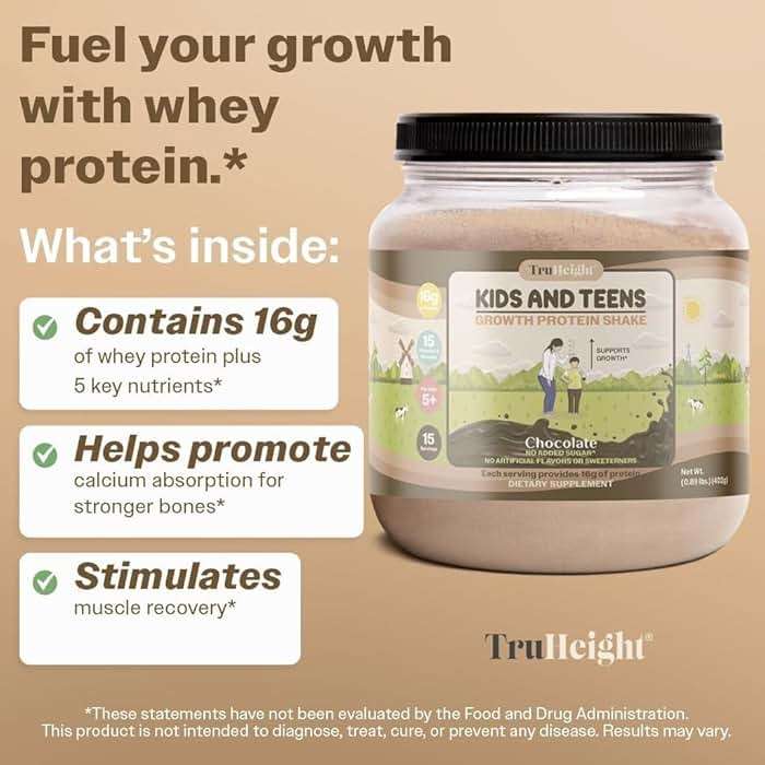 TruHeight Growth Protein Shake (Chocolate Milk Flavor, Whey) Tall Nutrition for Natural Growth & Development - Protein Powder for Kids & Teens, Weight Gain Drinks - Picky Eater Vitamin, Taller Ages 4+ - Image 3