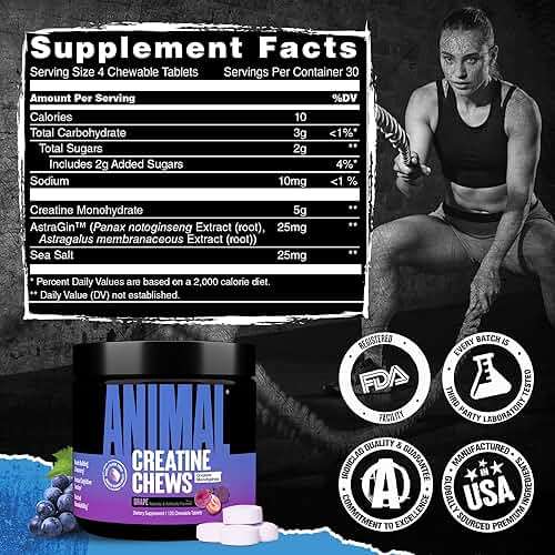 Animal Creatine Chews – 5g Creatine Monohydrate Tablets for Strength, Power & Training Recovery Support – Enhanced Absorption with AstraGin® – Convenient Chewable Format – 120 Tablets - Image 7