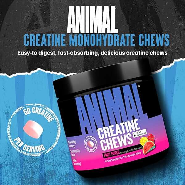 Animal Creatine Chews Tablets - Enhanced Creatine Monohydrate with AstraGin to Improve Absorption, Sea Salt for Added Pumps, Delicious and Convenient Chewable Tablets - Fruit Punch - Image 2
