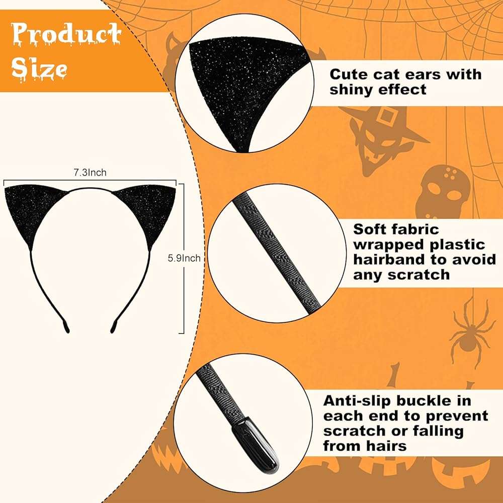 Wobeny Cat Ears Headband for Women Girls, Halloween Cosplay Cat Costume Hair Accessories for Adult Kids - Image 3