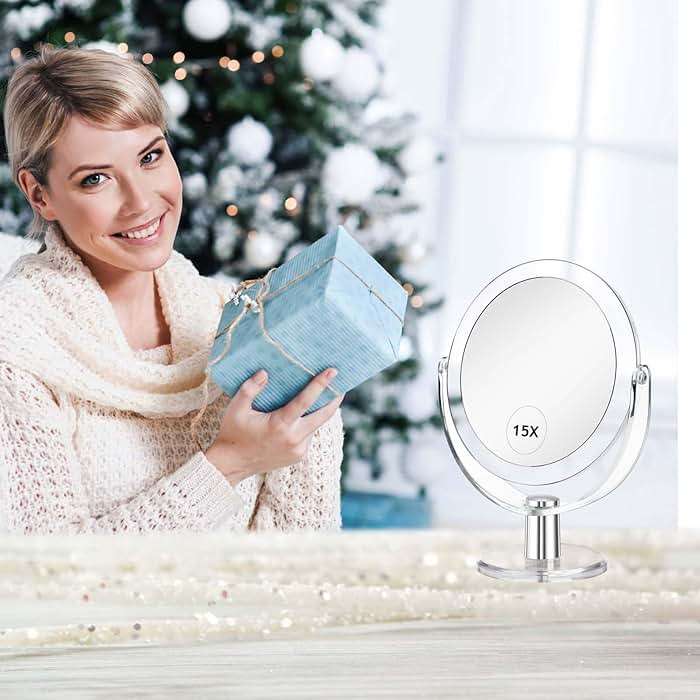 CLSEVXY Vanity Makeup Mirror with Stand, 1X/15X Magnification Double Sided 360 Degree Swivel, Portable Table Desk Counter top Magnifying Mirror, Tabletop Mirror for Bedroom or Dorm Room, 6.25 Inch - Image 2