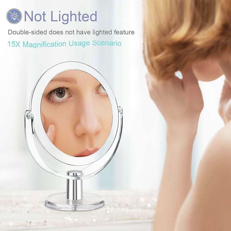 CLSEVXY Vanity Makeup Mirror with Stand, 1X/15X Magnification Double Sided 360 Degree Swivel, Portable Table Desk Counter top Magnifying Mirror, Tabletop Mirror for Bedroom or Dorm Room, 6.25 Inch - Image 7