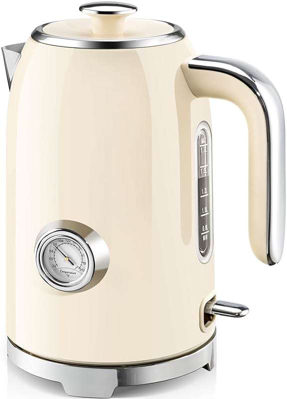 SUSTEAS Electric Kettle - 57oz Hot Tea Kettle Water Boiler with Thermometer, 1500W Fast Heating Stainless Steel Tea Pot, Cordless with LED Indicator, Auto Shut-Off & Boil Dry Protection, Beige - Image 1