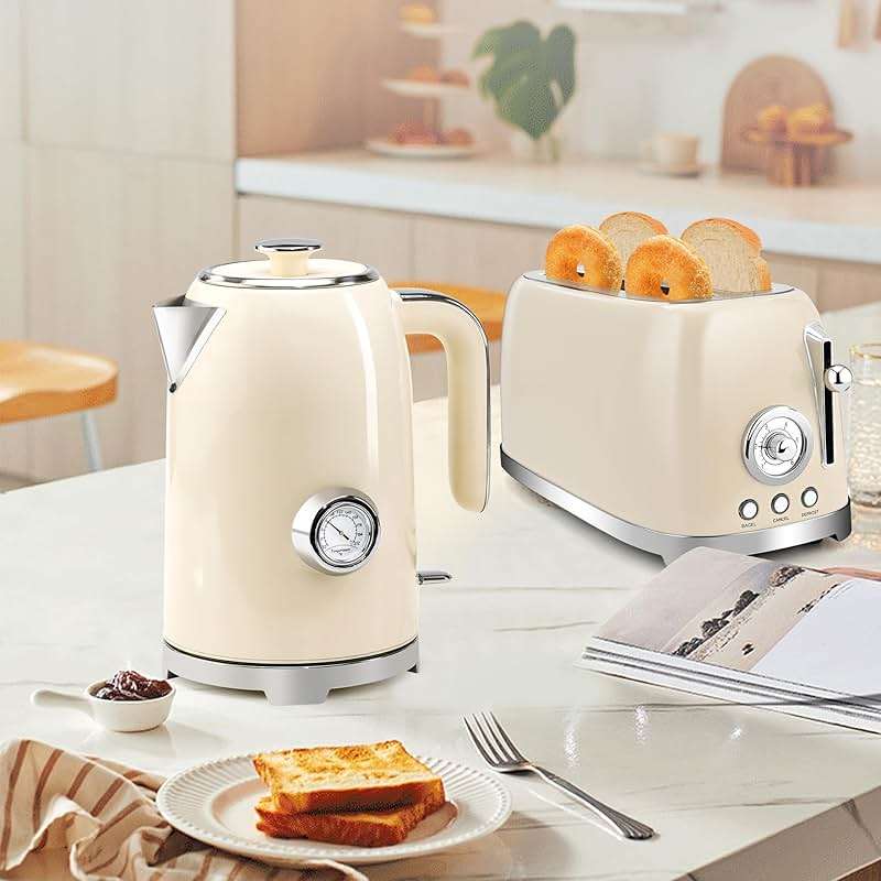 SUSTEAS Electric Kettle - 57oz Hot Tea Kettle Water Boiler with Thermometer, 1500W Fast Heating Stainless Steel Tea Pot, Cordless with LED Indicator, Auto Shut-Off & Boil Dry Protection, Beige - Image 2