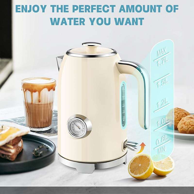 SUSTEAS Electric Kettle - 57oz Hot Tea Kettle Water Boiler with Thermometer, 1500W Fast Heating Stainless Steel Tea Pot, Cordless with LED Indicator, Auto Shut-Off & Boil Dry Protection, Beige - Image 7