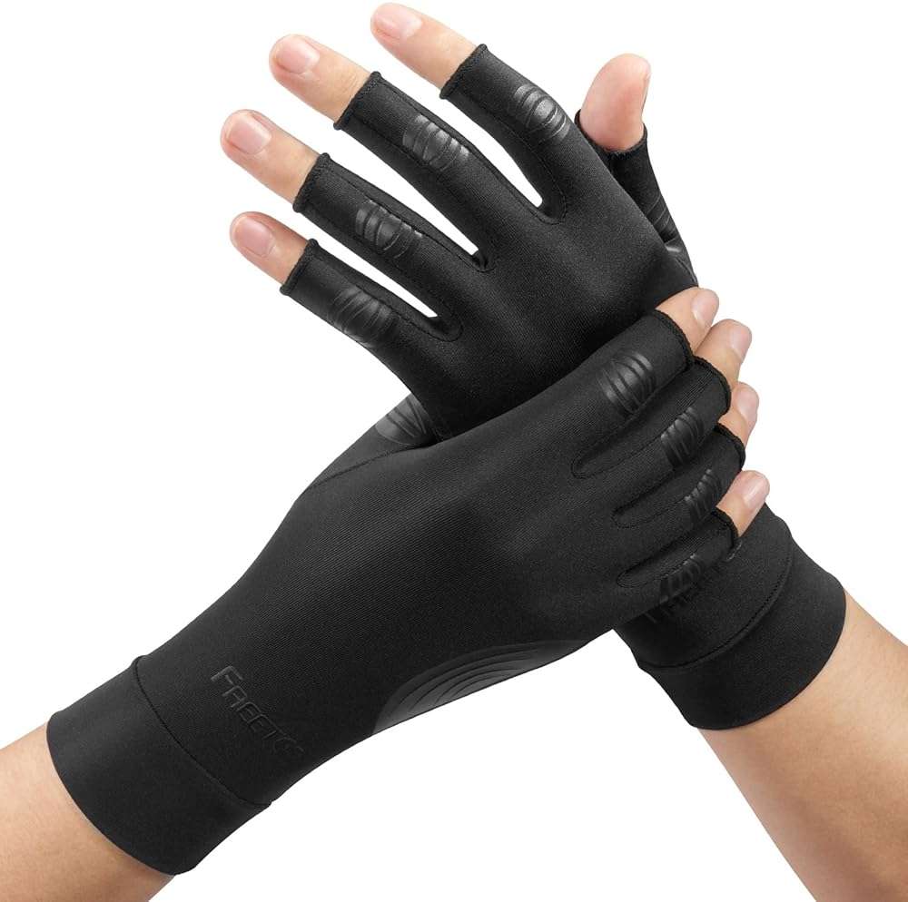 FREETOO Copper Arthritis Gloves for Carpal Tunnel Pain Relief, Strengthen Compression Gloves to Alleviate Hand Pains,Swelling, Fingerless Computer Typing Gloves for Rheumatoid, Tendonitis Women/Men-M - Image 1
