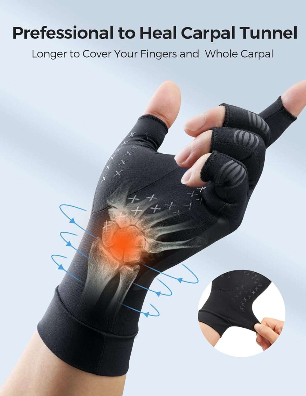 FREETOO Copper Arthritis Gloves for Carpal Tunnel Pain Relief, Strengthen Compression Gloves to Alleviate Hand Pains,Swelling, Fingerless Computer Typing Gloves for Rheumatoid, Tendonitis Women/Men-M - Image 4