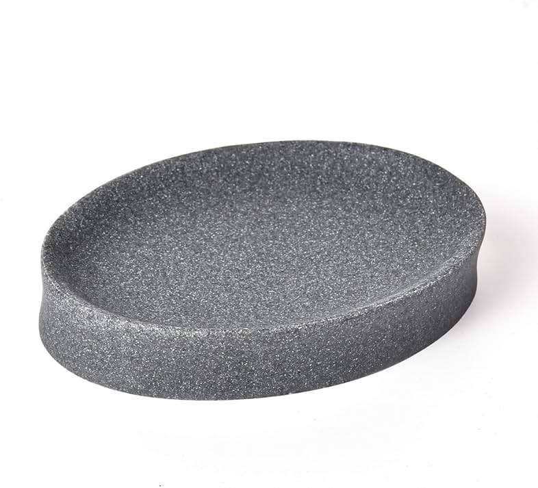 IMEEA Oval Resin Soap Dish for Bathroom Sink Stone-Look Soap Tray Holder for Bar Soap, Sponge or Shampoo Bar (Grey) - Image 1
