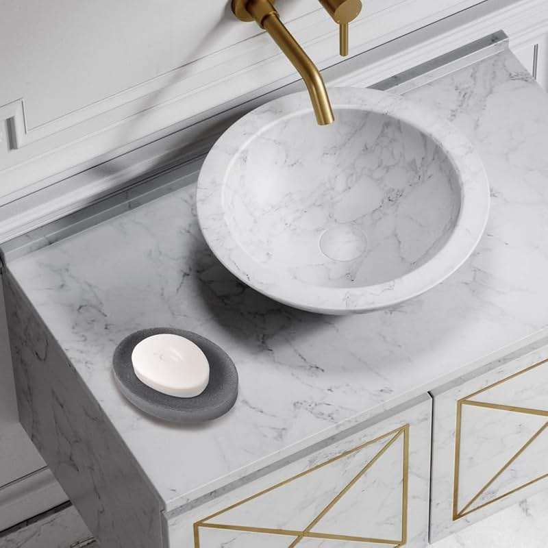IMEEA Oval Resin Soap Dish for Bathroom Sink Stone-Look Soap Tray Holder for Bar Soap, Sponge or Shampoo Bar (Grey) - Image 4
